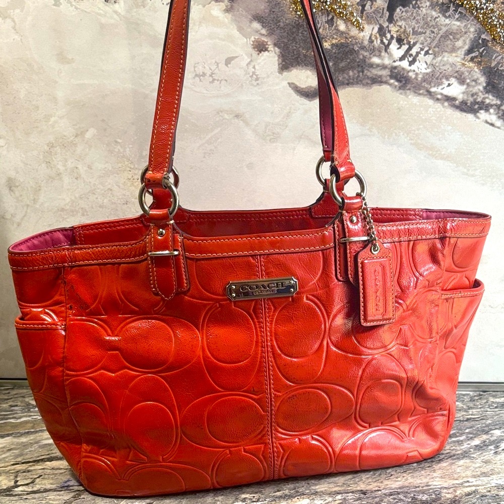 Coach Embossed Red Shoulder Bag